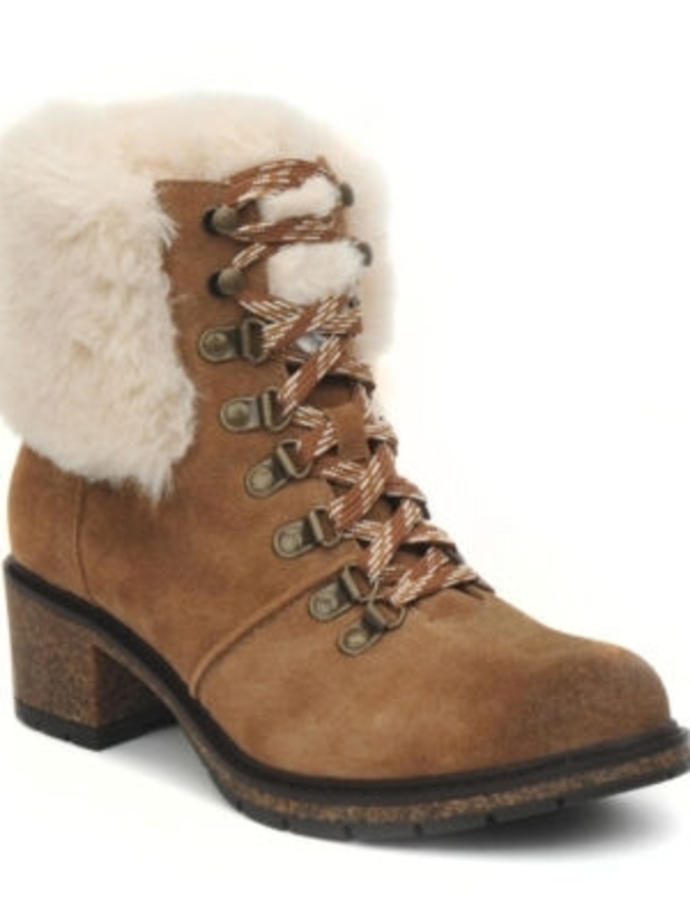 Aetrex Tan Lace-Up Ankle Boot with Cream Faux-Fur Collar